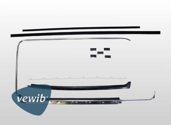 omplett-Dichtungssatz für die Beifahrertür VW Bus T2 mit festem Dreiecksfenster und Zierrahmen-Aufnahme